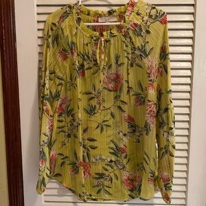 LOFT - Floral Ruffle Neck Top Sz XL